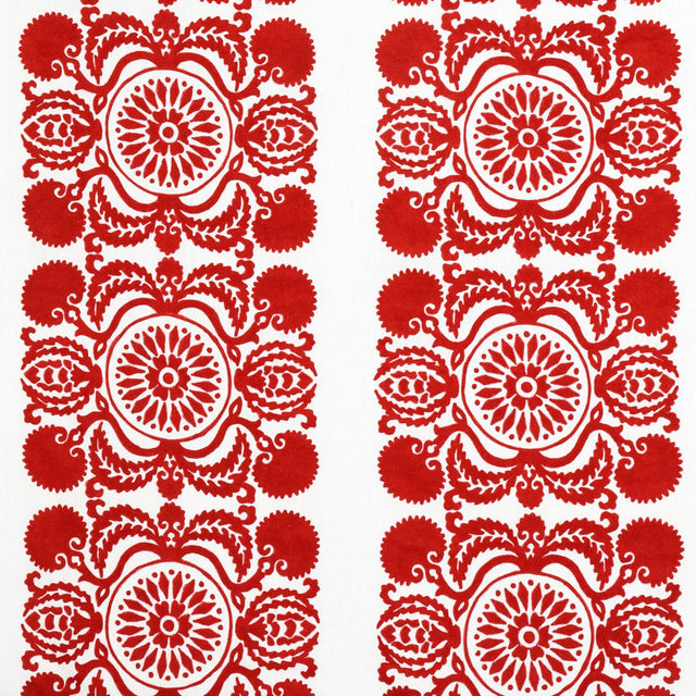 Schumacher Castanet Embroidery Red Fabric