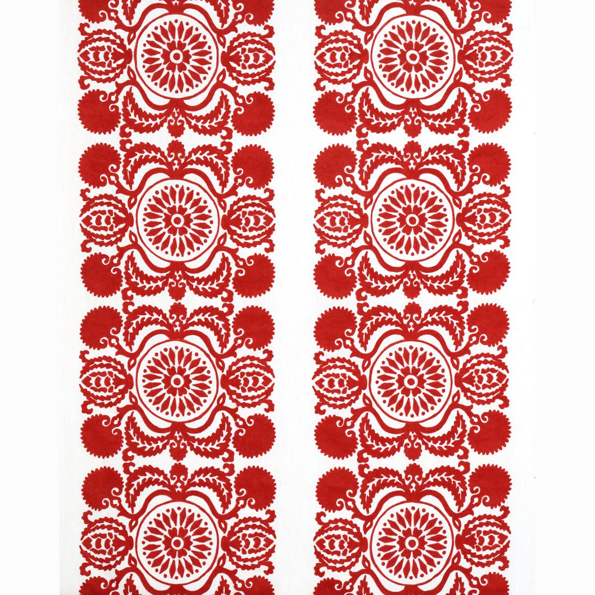 Schumacher Castanet Embroidery Red Fabric