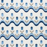 Schumacher Tulip Flamestitch Embroidery Blue Fabric