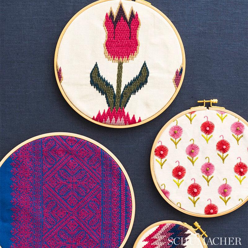 Schumacher Tulip Flamestitch Embroidery Jewel Fabric