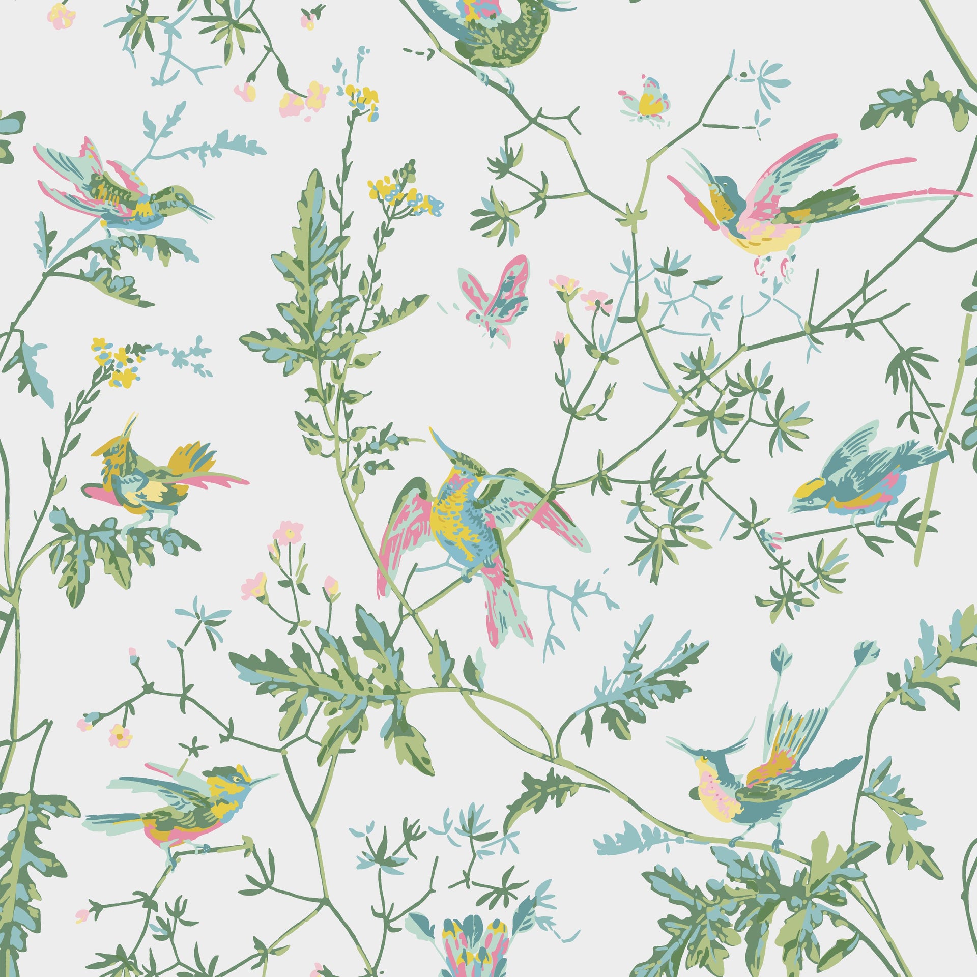 Cole & Son Hummingbirds Green/Pink Wallpaper