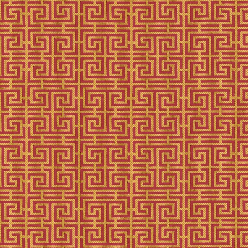 Schumacher Chinois Fret Cinnabar / Gold Fabric