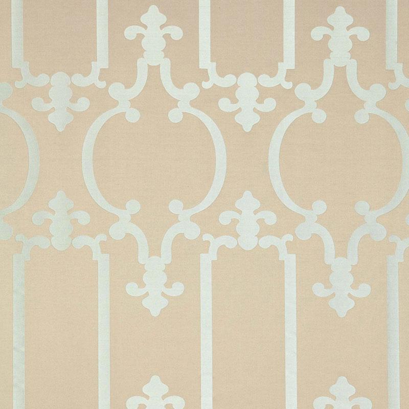 Schumacher Ornamental Silk Silvered Aqua Fabric