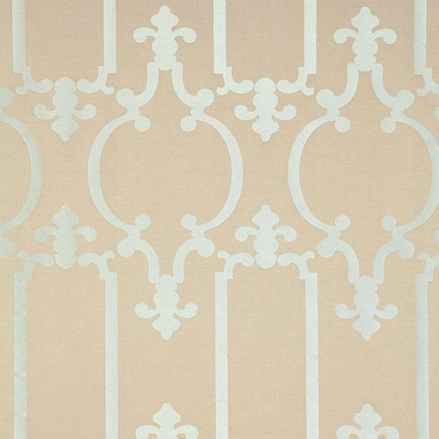 Schumacher Ornamental Silk Silvered Aqua Fabric