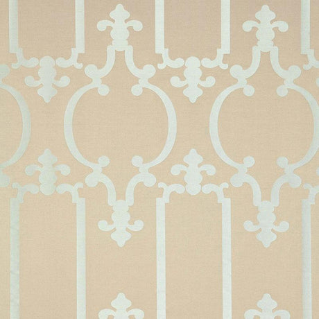 Schumacher Ornamental Silk Silvered Aqua Fabric