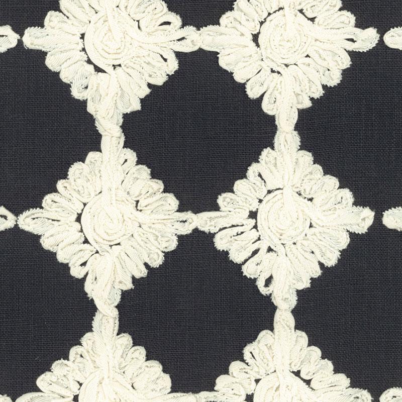 Schumacher Rosette Embroidery Charcoal Fabric