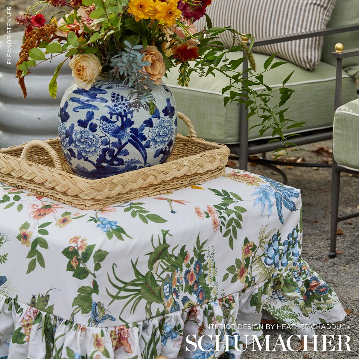 Schumacher Anshun Paprika & Blue Fabric