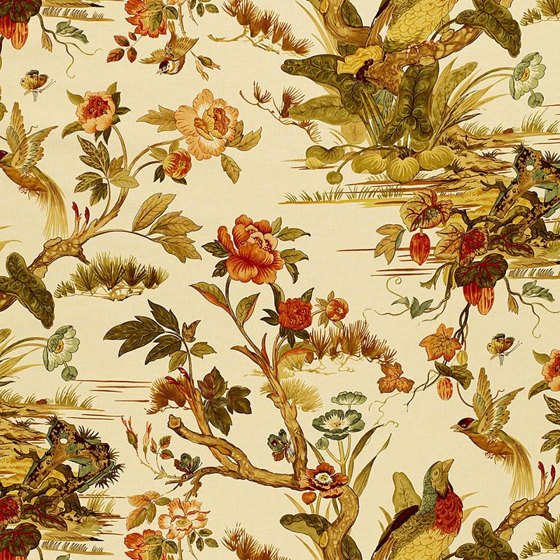 Schumacher Le Faisan Chinoiserie Spice Fabric