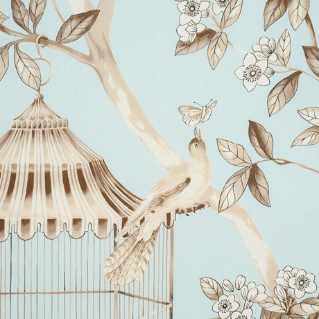 Schumacher Oiseaux Et Fleurs Mineral Fabric