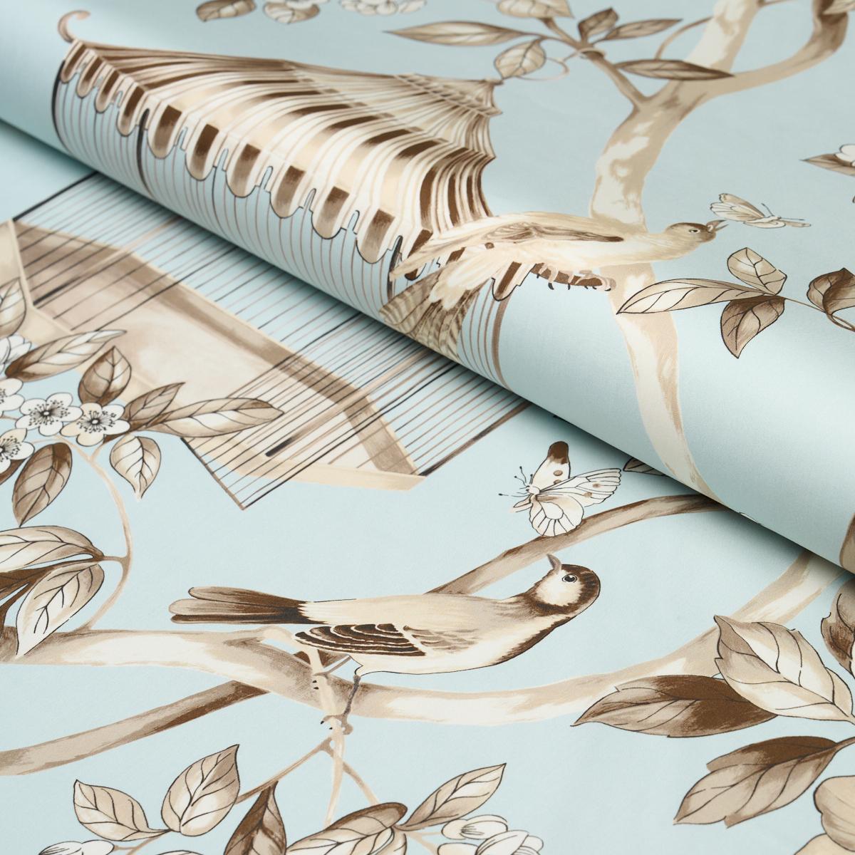 Schumacher Oiseaux Et Fleurs Mineral Fabric