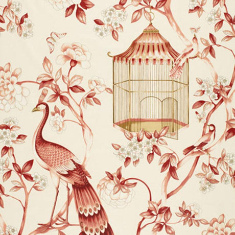 Schumacher Oiseaux Et Fleurs Cinnabar Fabric