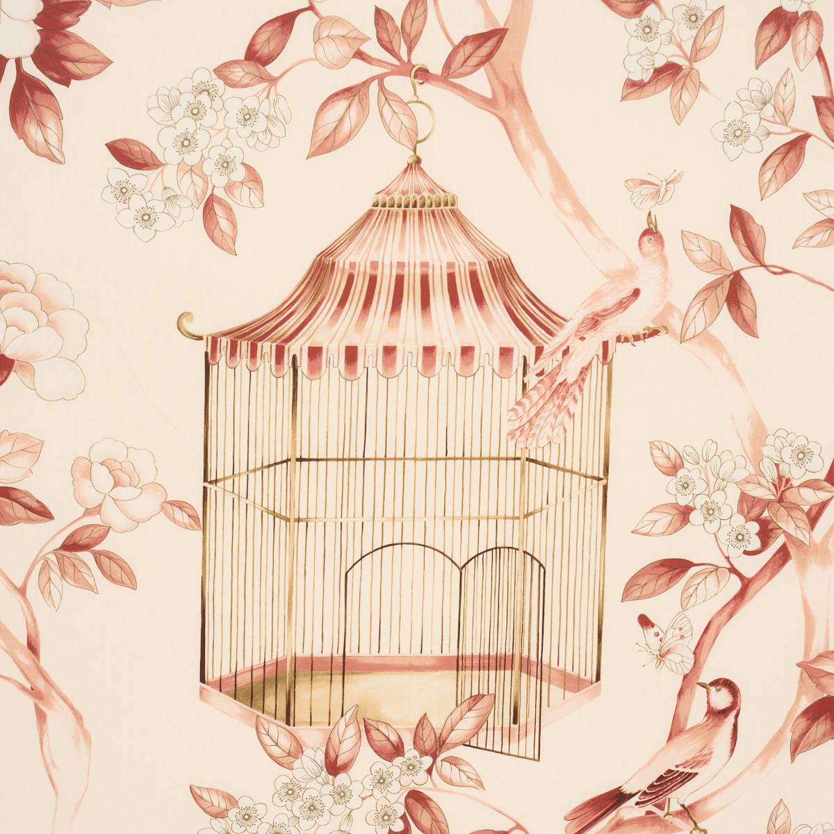 Schumacher Oiseaux Et Fleurs Cinnabar Fabric