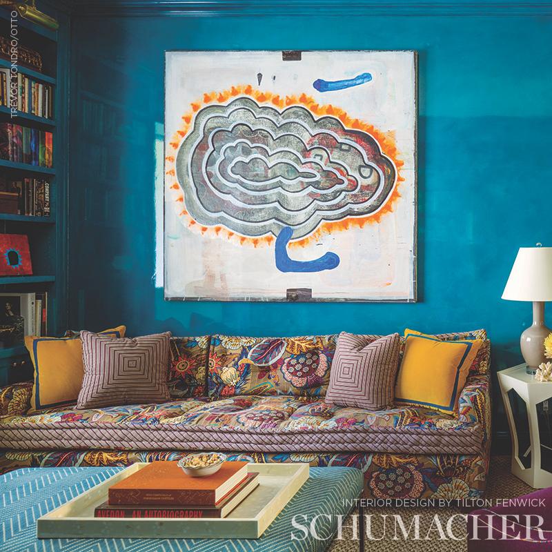 Schumacher Zanzibar Linen Print Cerulean Fabric