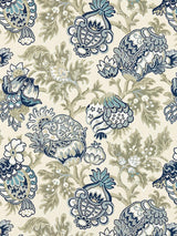 Scalamandre Canterbury Linen Print Oyster & Indigo Fabric