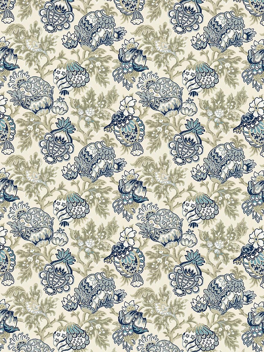 Scalamandre Canterbury Linen Print Oyster & Indigo Fabric
