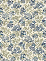 Scalamandre Canterbury Linen Print Oyster & Indigo Fabric