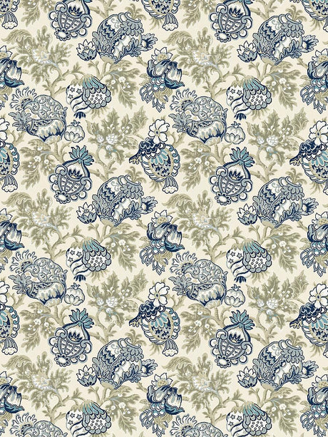 Scalamandre Canterbury Linen Print Oyster & Indigo Fabric