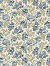 Scalamandre Canterbury Linen Print Oyster & Indigo Fabric