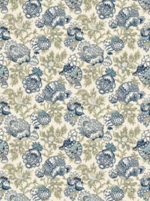 Scalamandre Canterbury Linen Print Oyster & Indigo Fabric