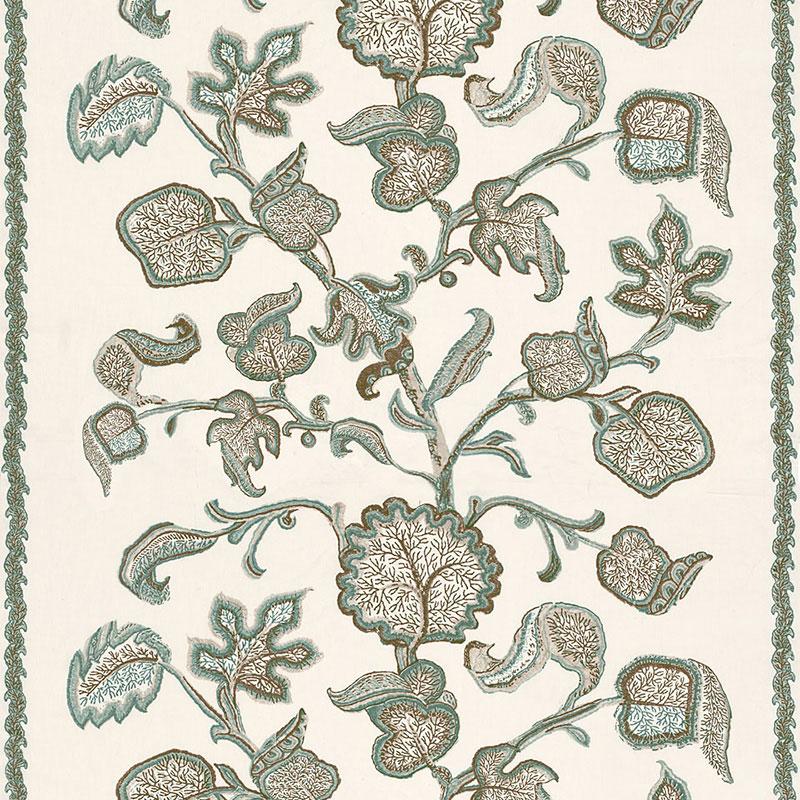 Schumacher Palampore Block Print Teal Fabric