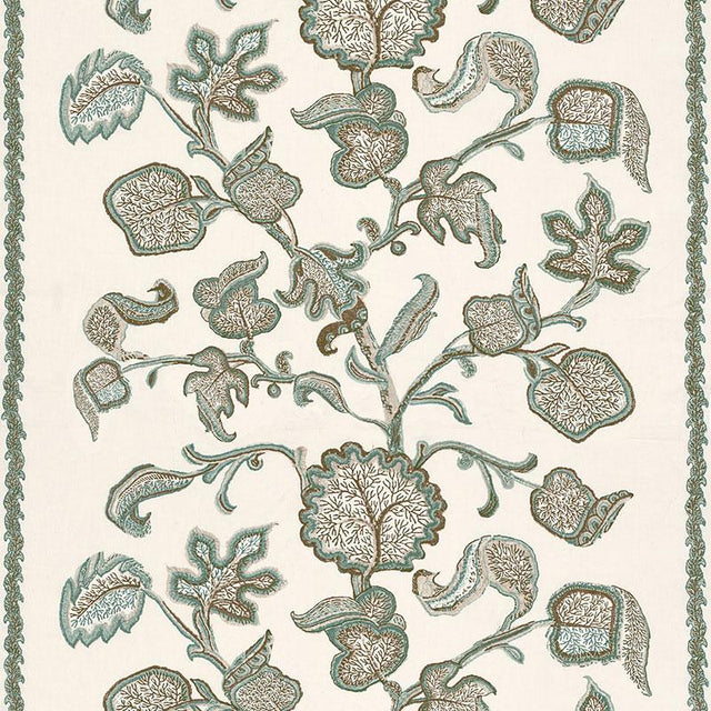 Schumacher Palampore Block Print Teal Fabric