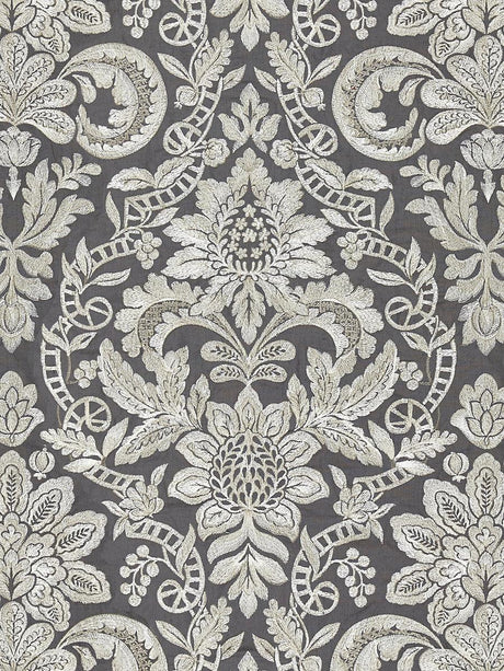Scalamandre Elizabeth Damask Embroidery Charcoal Fabric
