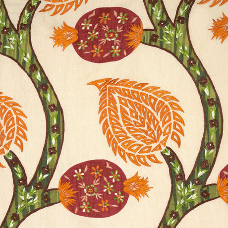 Schumacher Nurata Embroidery Coral Fabric