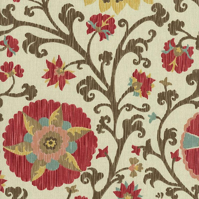Schumacher Fergana Embroidery Print Teak Fabric