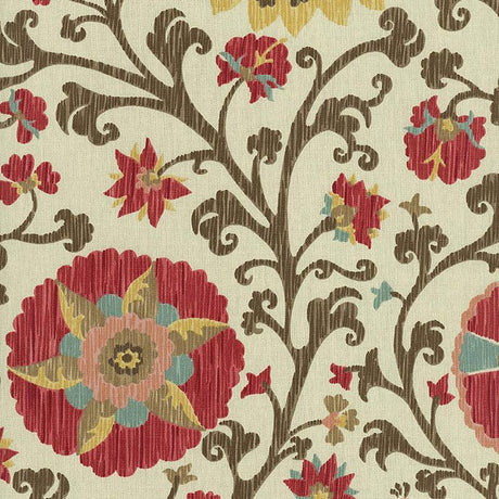 Schumacher Fergana Embroidery Print Teak Fabric