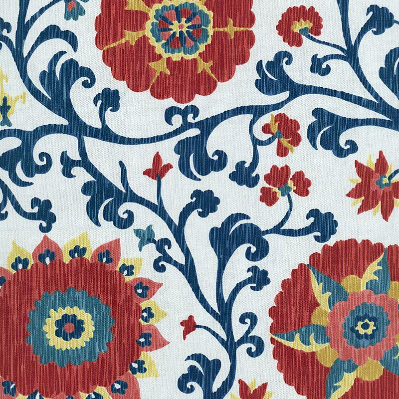 Schumacher Fergana Embroidery Print Prussian Fabric