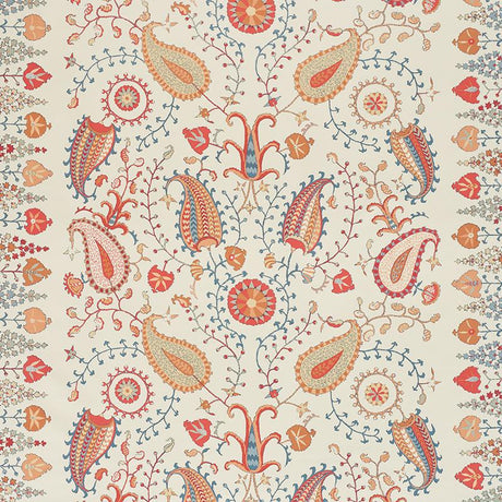 Schumacher Lakai Printed Embroidery Ivory Fabric