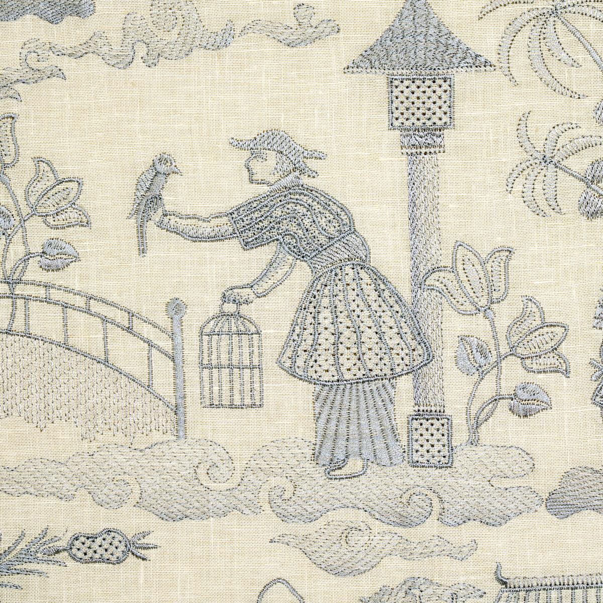 Schumacher Bassano Embroidered Toile Delft Fabric