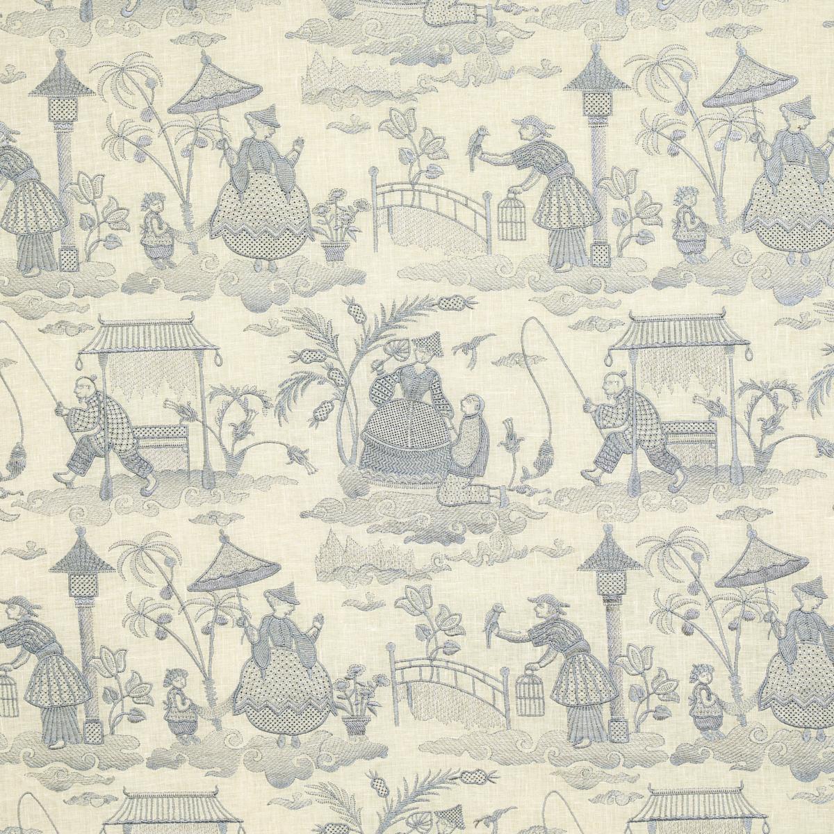 Schumacher Bassano Embroidered Toile Delft Fabric
