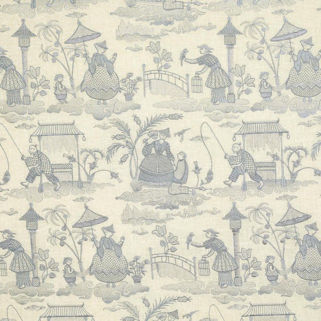 Schumacher Bassano Embroidered Toile Delft Fabric