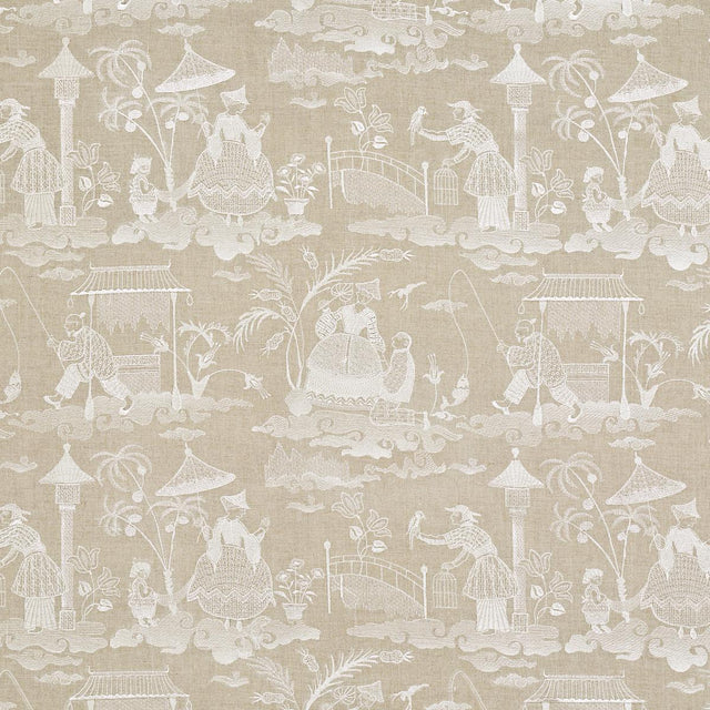 Schumacher Bassano Embroidered Toile Linen Fabric