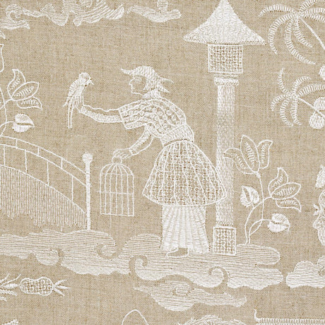 Schumacher Bassano Embroidered Toile Linen Fabric