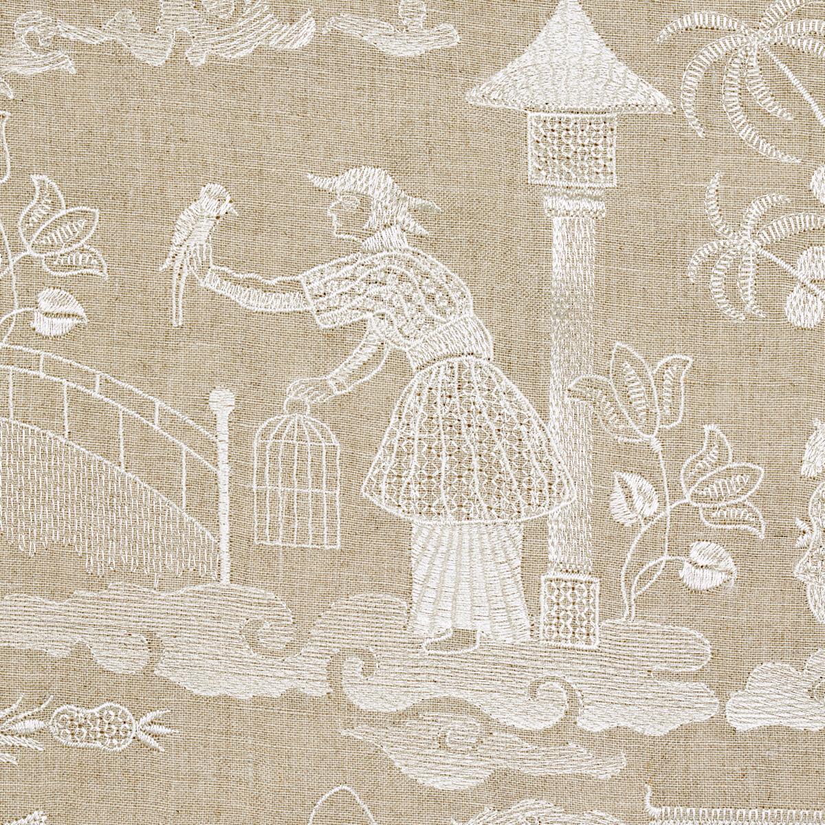 Schumacher Bassano Embroidered Toile Linen Fabric