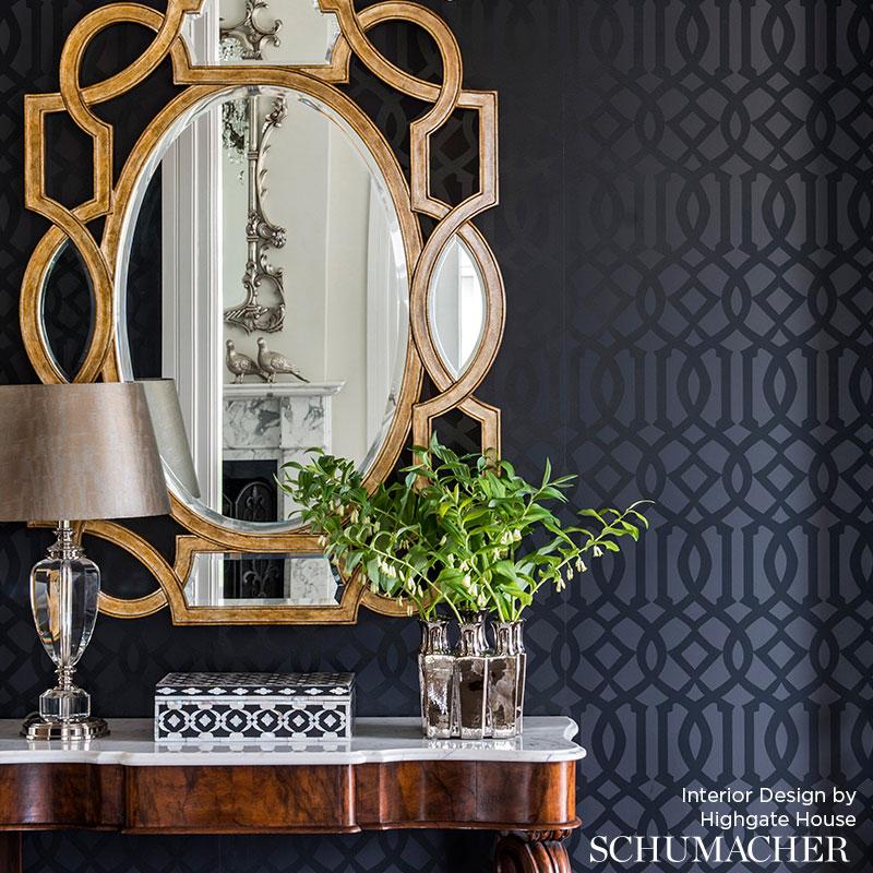 Schumacher Imperial Trellis Onyx Gloss Wallpaper – DecoratorsBest
