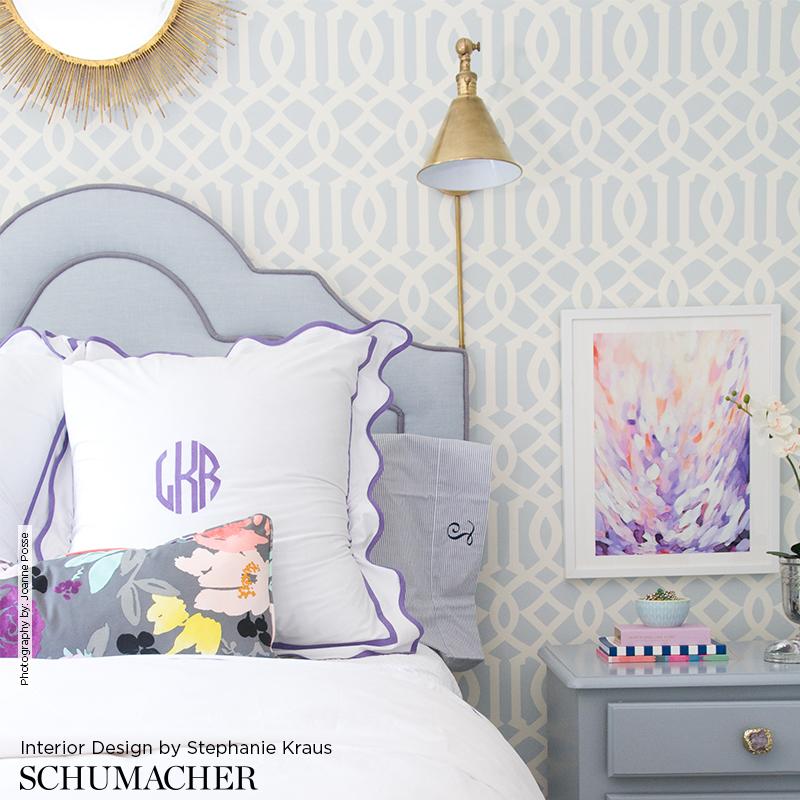 Schumacher Imperial Trellis Soft Aqua Wallpaper