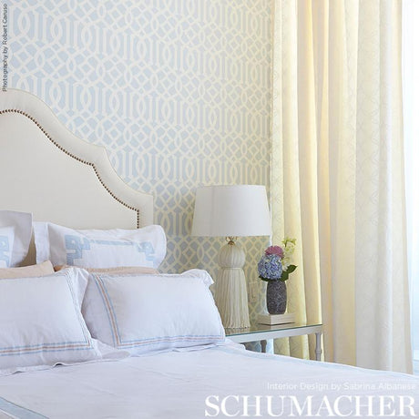 Schumacher Imperial Trellis Soft Aqua Wallpaper