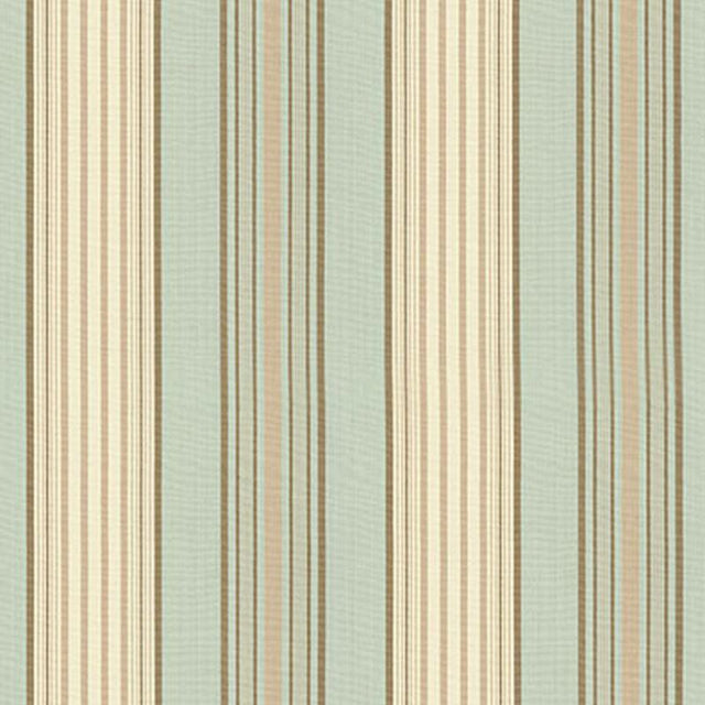 Schumacher Saratoga Cotton Stripe Aqua / Flax/ Mocha Fabric