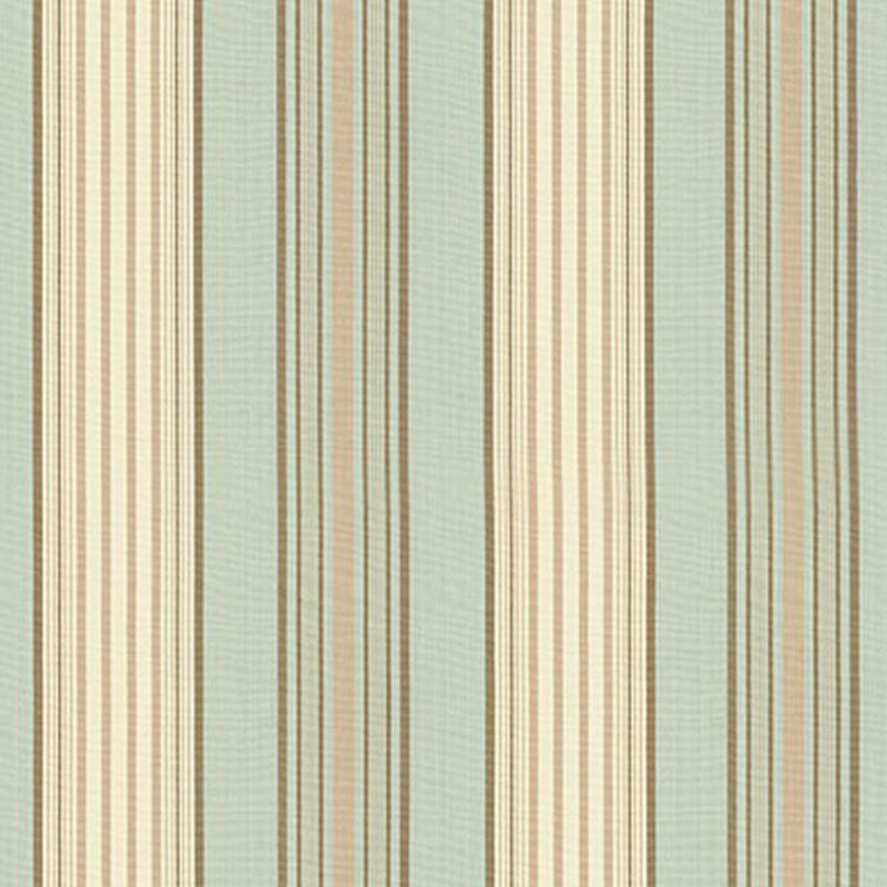 Schumacher Saratoga Cotton Stripe Aqua / Flax/ Mocha Fabric