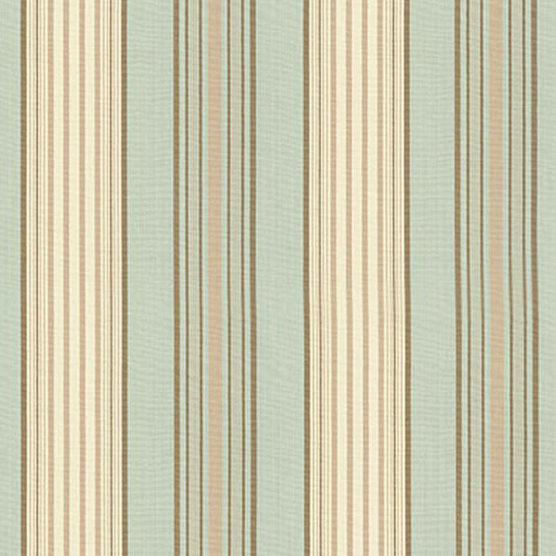 Schumacher Saratoga Cotton Stripe Aqua / Flax/ Mocha Fabric