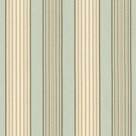 Schumacher Saratoga Cotton Stripe Aqua / Flax/ Mocha Fabric