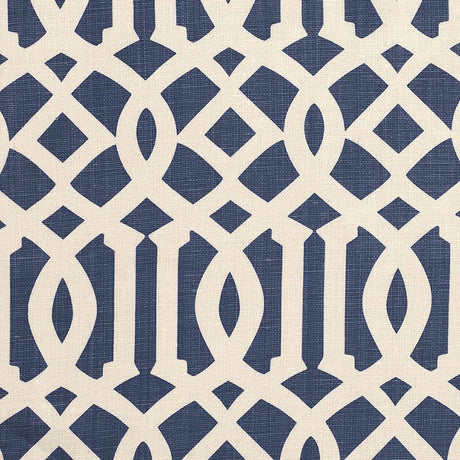 Schumacher Imperial Trellis Ii Ivory / Navy Fabric