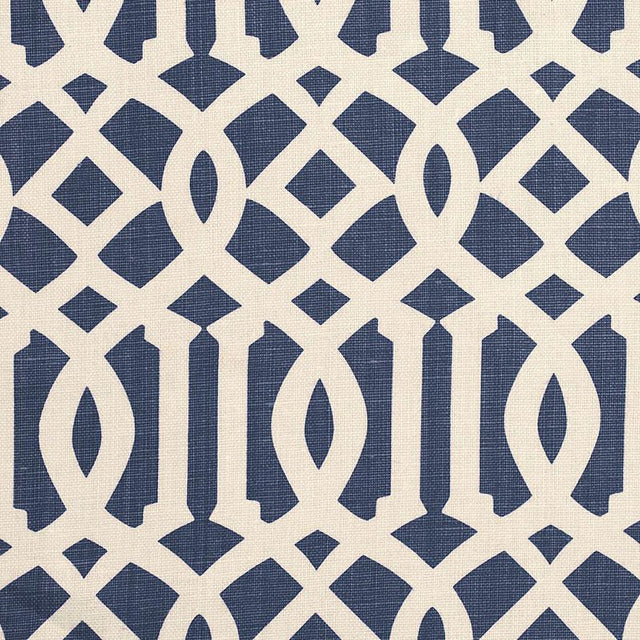 Schumacher Imperial Trellis Ii Ivory / Navy Fabric