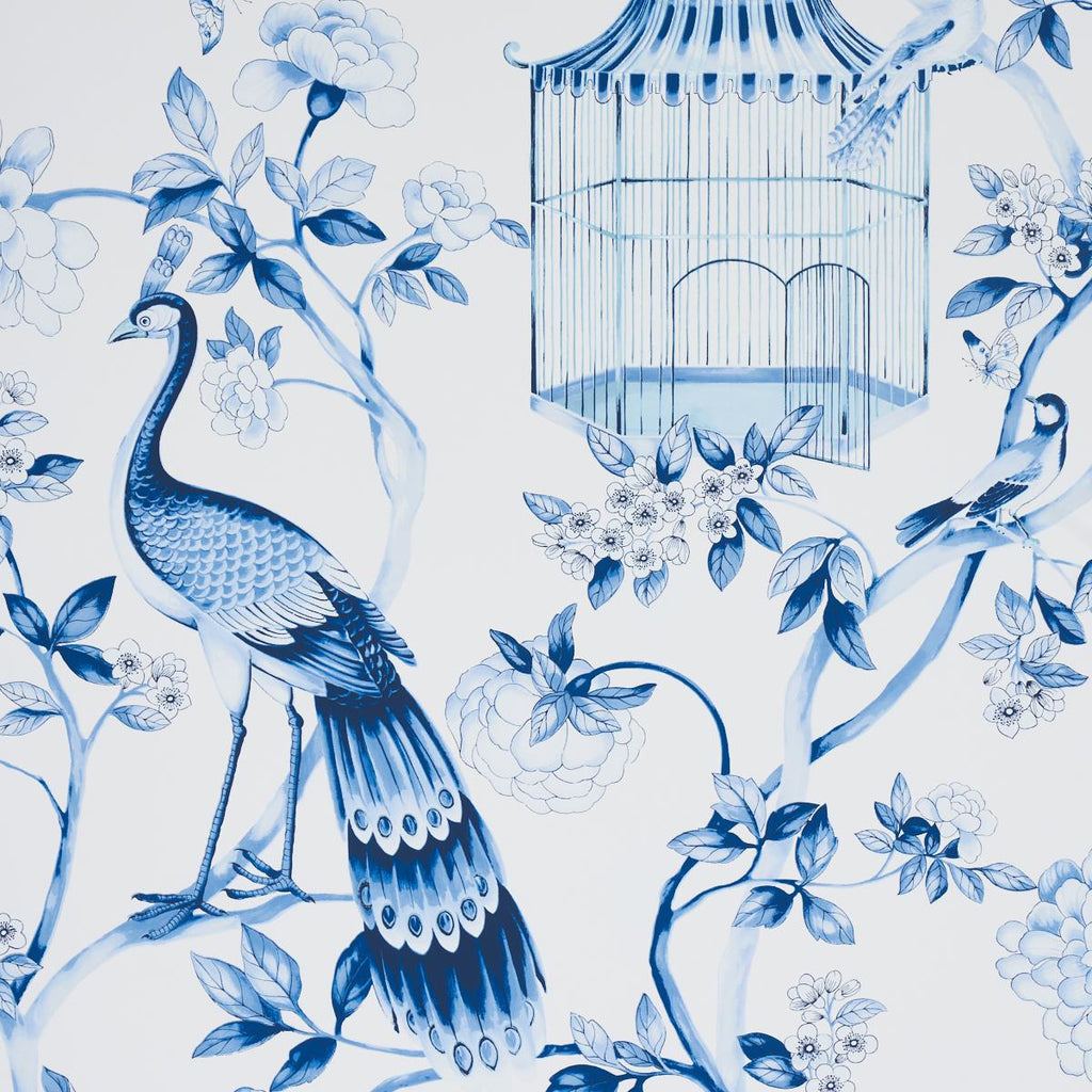 Schumacher Oiseaux Et Fleurs Porcelain Wallpaper