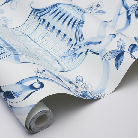 Schumacher Oiseaux Et Fleurs Porcelain Wallpaper