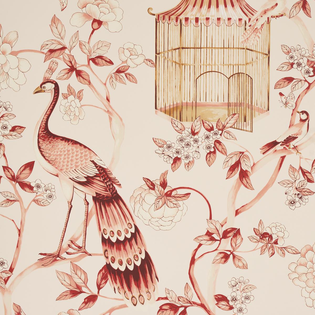 Schumacher Oiseaux Et Fleurs Cinnabar Wallpaper