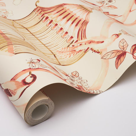 Schumacher Oiseaux Et Fleurs Cinnabar Wallpaper